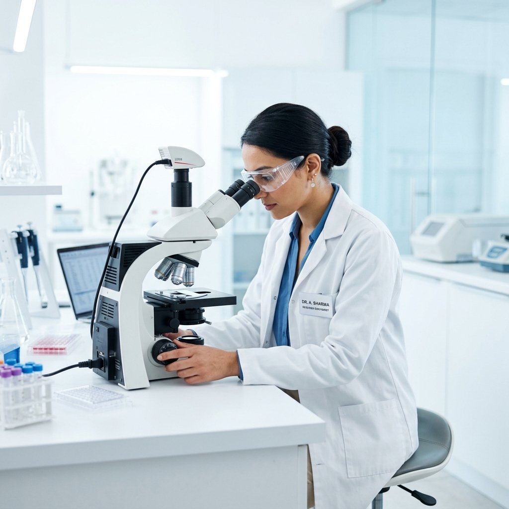 Analytical Chemist Using High-Precision Laboratory Microscope
